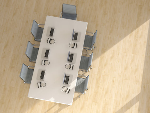 Conference room, table wit virtual reality glasses, D Rendering