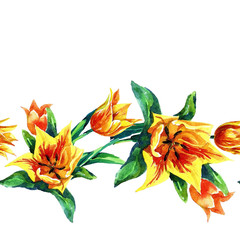 Fototapeta na wymiar Watercolor seamless pattern of tulips.