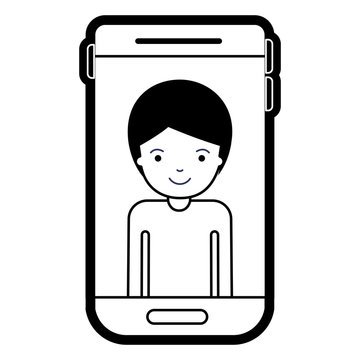 smartphone man profile picture with short hair in black silhouette with thick contour
