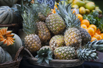 melon and pineapple at the Borough market in London