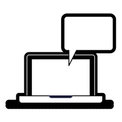 laptop computer with bubble dialogue in black silhouette with thick contour