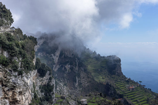 Italy, Campania, View from Sentiero degli Dei, Coast of Amalfi