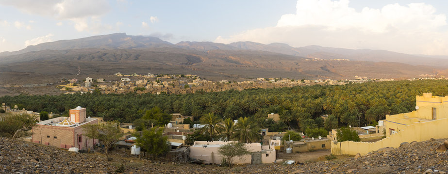 Oman, Al Dakhiliyah, Jebel Shams, Al-Hamra, Mountain village Wadi Misfah, Panorama