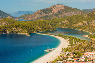 Oludeniz lagoon in sea landscape view of beach