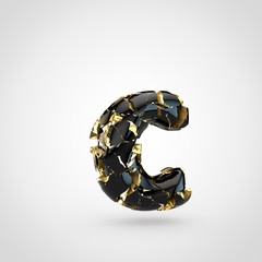 Cracked black letter C lowercase with gold inside.