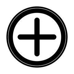 plus icon in circle in black silhouette with thick contour