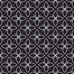 Fototapeta premium Geometry flower dark seamless vector pattern. Blue repeating background.