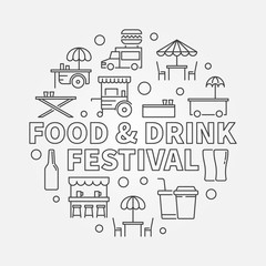 Fototapeta na wymiar Food and drink festival round concept linear illustration