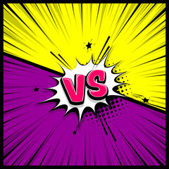 Silhouette boom explosion. Speech bubble box balloon. Versus comic text. Comics book empty colored template background. Pop art colorful backdrop mock up. Vector illustration halftone dot chat.