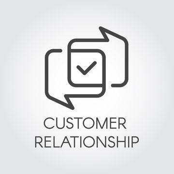 Customer Relationship Graphic Icon. Overlapping Dialog Bubbles And Positive Concept Tick Sign. Satisfaction From Cooperation Business Label. Interface Logo For Mobile Apps, Sites, Instant Messengers