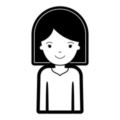 half body woman with hair middle length in black silhouette with thick contour