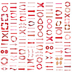 Red and pink vector arrows. Set of colored vector arrows. The original arrow-shaped elements of Red and pink colors. Vector illustration