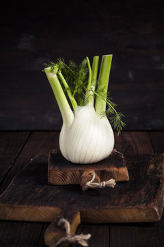 Fennel corm on chopping board