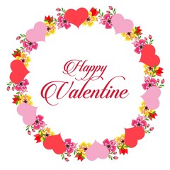 happy valentine card with flat flower wreath