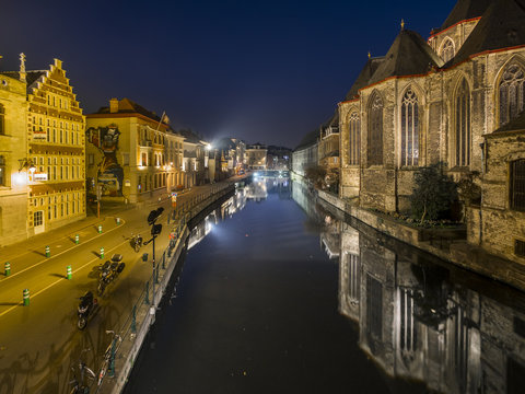Belgium, Ghent, old town with St. Michaelis Church