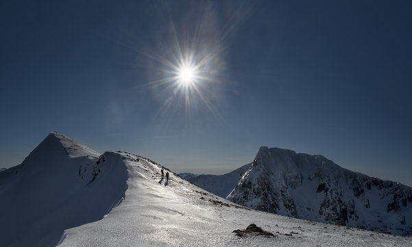 United Kingdom, Scotland, Ben Nevis, Carn Mor Dearg against the sun