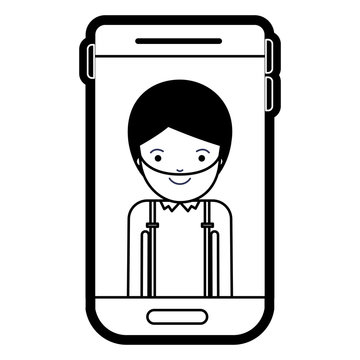 smartphone man profile picture with short hair and beard in black silhouette with thick contour