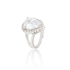 Silver diamond ring isolated on white