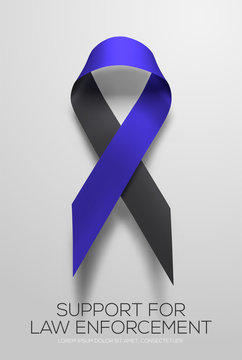 Black-blue Ribbon Symbolic Of Support For Law Enforcement. Vector EPS 10