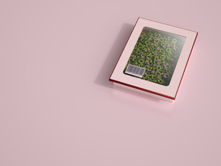 D rendering, Packaged flowers with bar code on colorful background