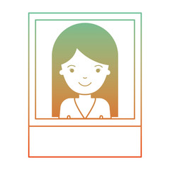 identification photo of woman with long straight hair in degraded green to red color silhouette
