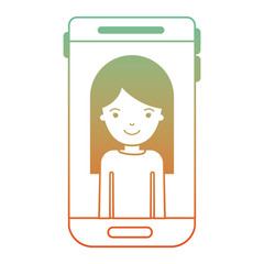 smartphone woman profile picture with long straight hair in degraded green to red color silhouette