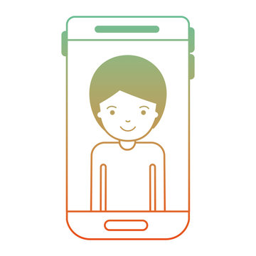 smartphone man profile picture with short hair in degraded green to red color silhouette