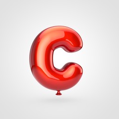 Glossy red balloon letter C uppercase isolated on white background.