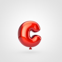 Glossy red balloon letter C lowercase isolated on white background.