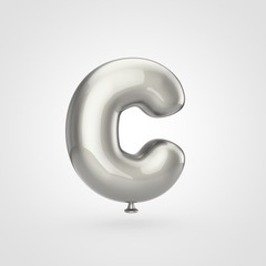 Glossy silver balloon letter C uppercase isolated on white background.