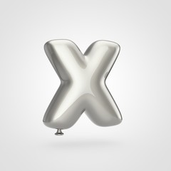 Glossy silver balloon letter X uppercase isolated on white background.