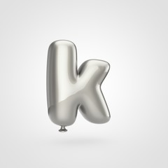 Glossy silver balloon letter K lowercase isolated on white background.
