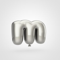 Glossy silver balloon letter M lowercase isolated on white background.