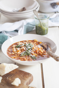 Zuppa di Ceci, Italian chickpeas soup in bowl