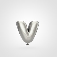 Glossy silver balloon letter V lowercase isolated on white background.