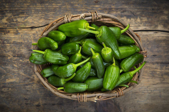 Wicker basket of Pimientos de Padron