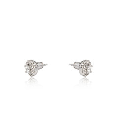 Pair of silver diamond earrings isolated on white