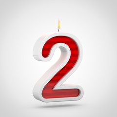 Birthday candle number 2 isolated on white background.