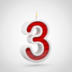 Birthday candle number 3 isolated on white background.