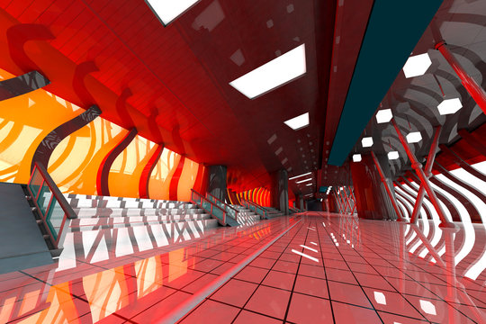 Futuristic hall, D Rendering