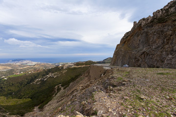 Fototapeta na wymiar Mountain road. Landscape with rocks, Highway in mountains. Transportation
