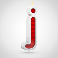 Birthday candle letter J lowercase isolated on white background.
