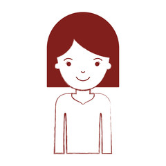 half body woman with hair middle length in dark red blurred silhouette