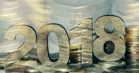 euro coins and number 2018, as the new year