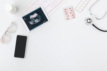 different objects scattered isolated on white background