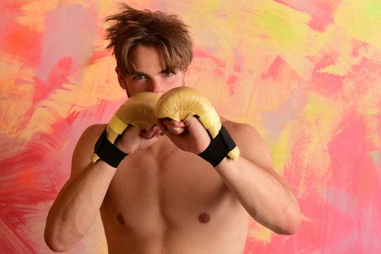 Mixed martial arts concept. Man with serious face