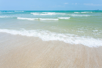 sea beach blue sky sand sun daylight relaxation landscape viewpoint for design postcard and calendar in thailand