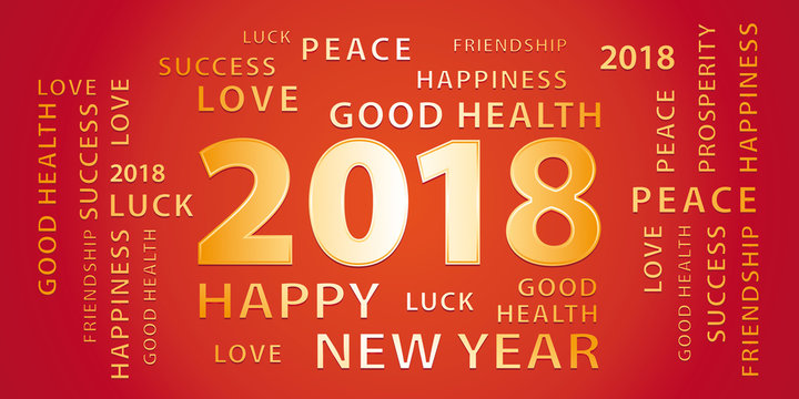 2018 Happy New Year greetings vector banner. Red and gold.