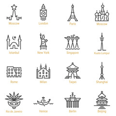 Fototapeta premium World Landmarks - Vector Line Icon Set - Part I