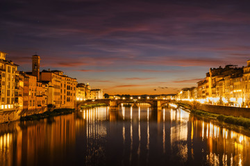 Fototapeta na wymiar Florence night and sunset lights from ponte vecchio
